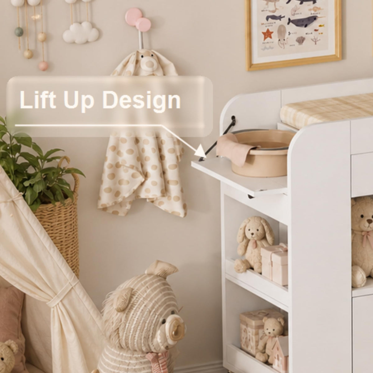 White 2 Drawer Baby Changing Table with Wheels O211