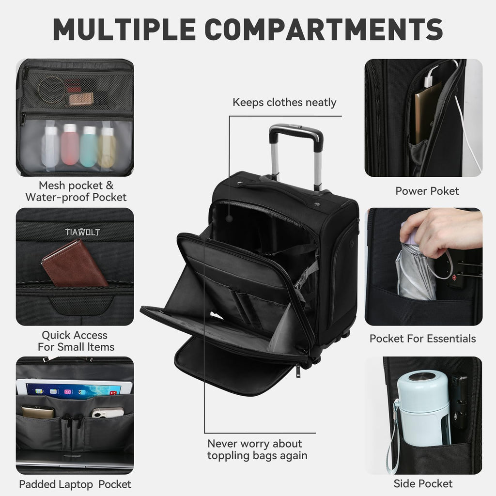 16 Inch Underseat Carry on Luggage with Wheels Black H727483