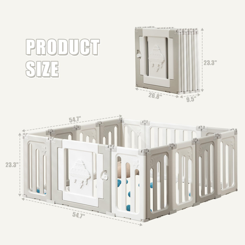14 Panel Foldable Grey Baby Playpen D582808