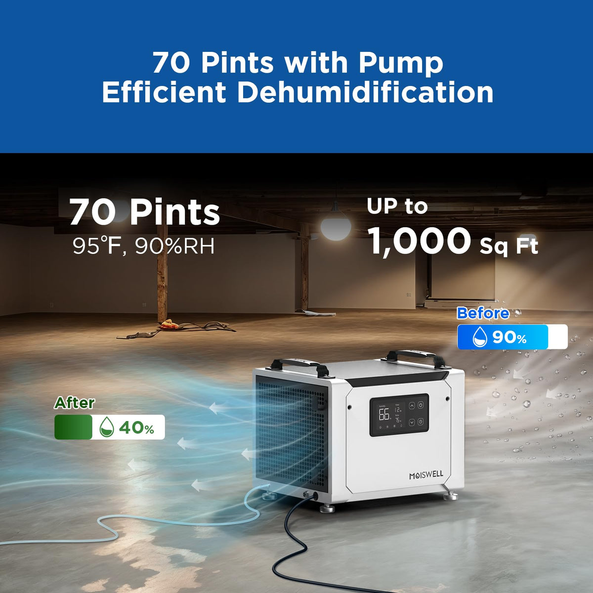 70 Pints Commercial Dehumidifier with Pump T4619
