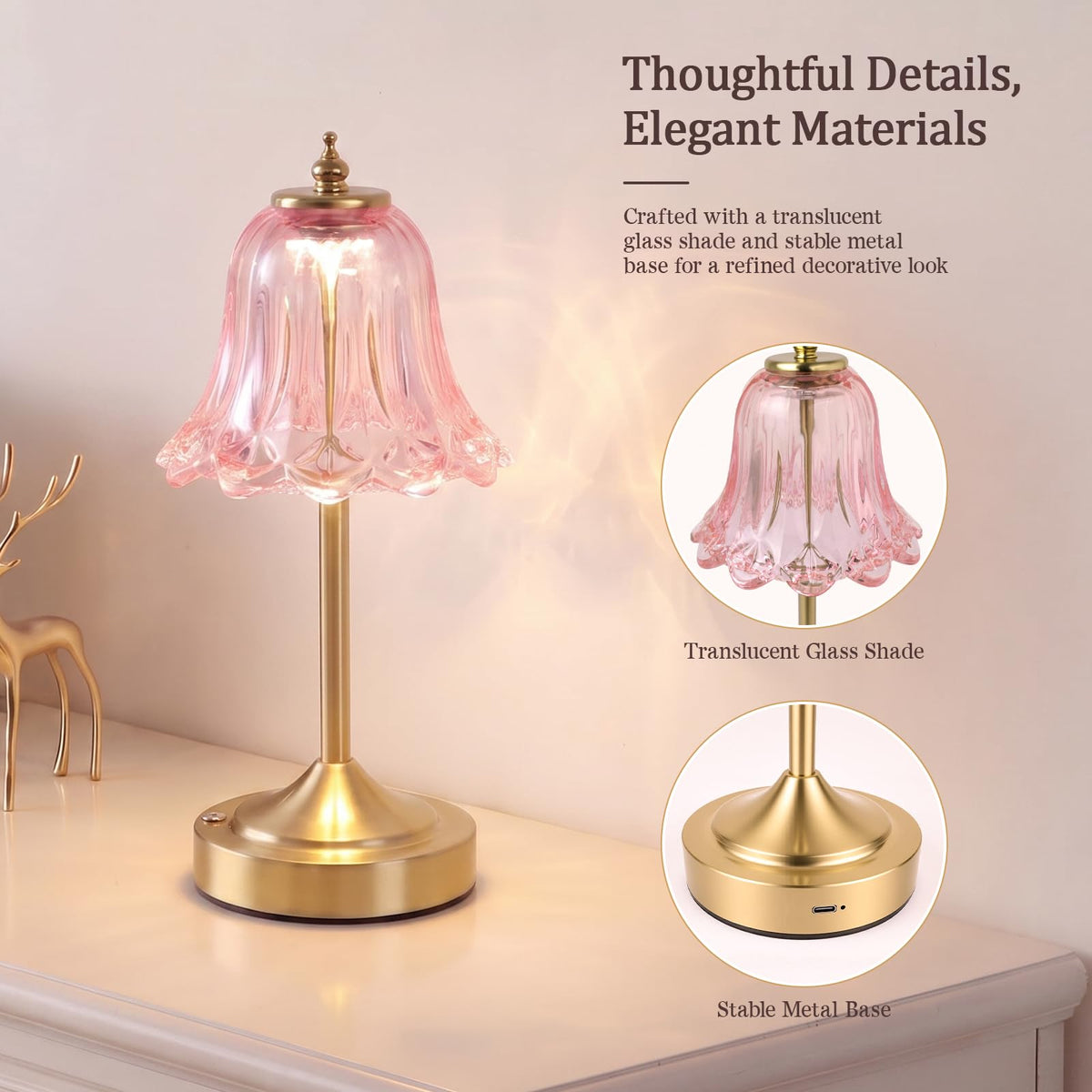Pink Glass Tulip Flower Touch Lamp W643772