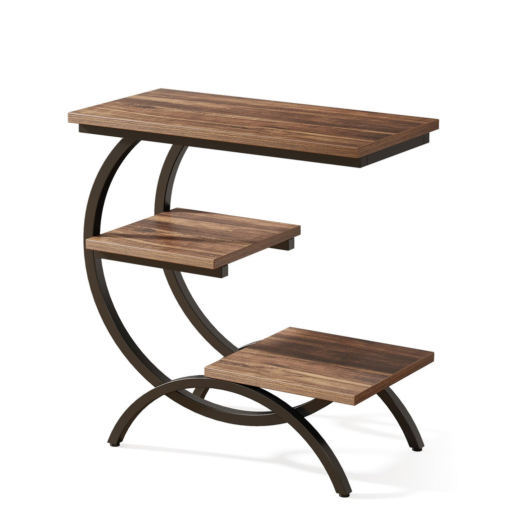 C-Shaped 3-Tier End Table with Curved Metal Frame D86036