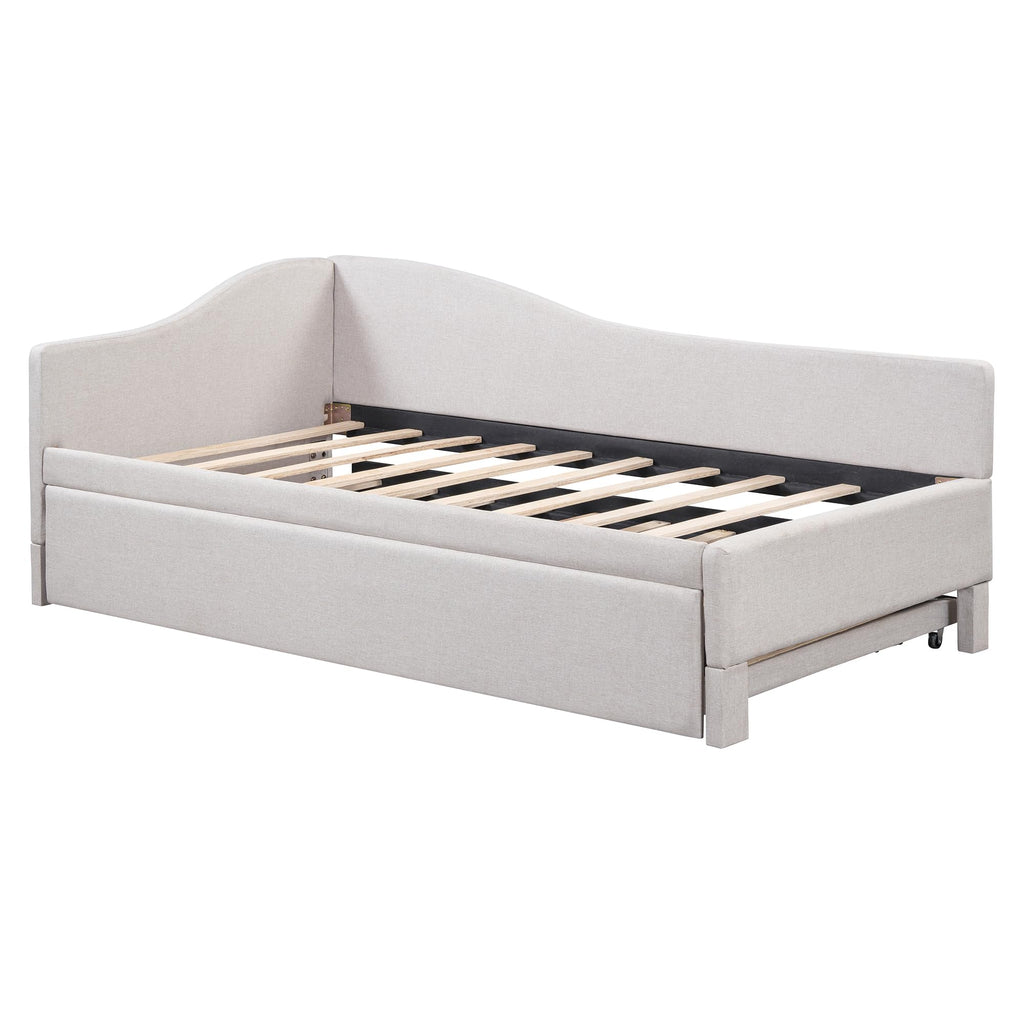 Twin Size Upholstered Linen Daybed with Pop up Trundle V122