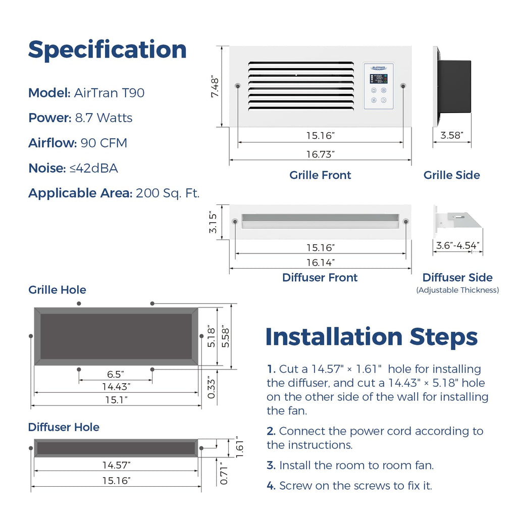Room to Room Air Transfer Fan 90 CFM B9627