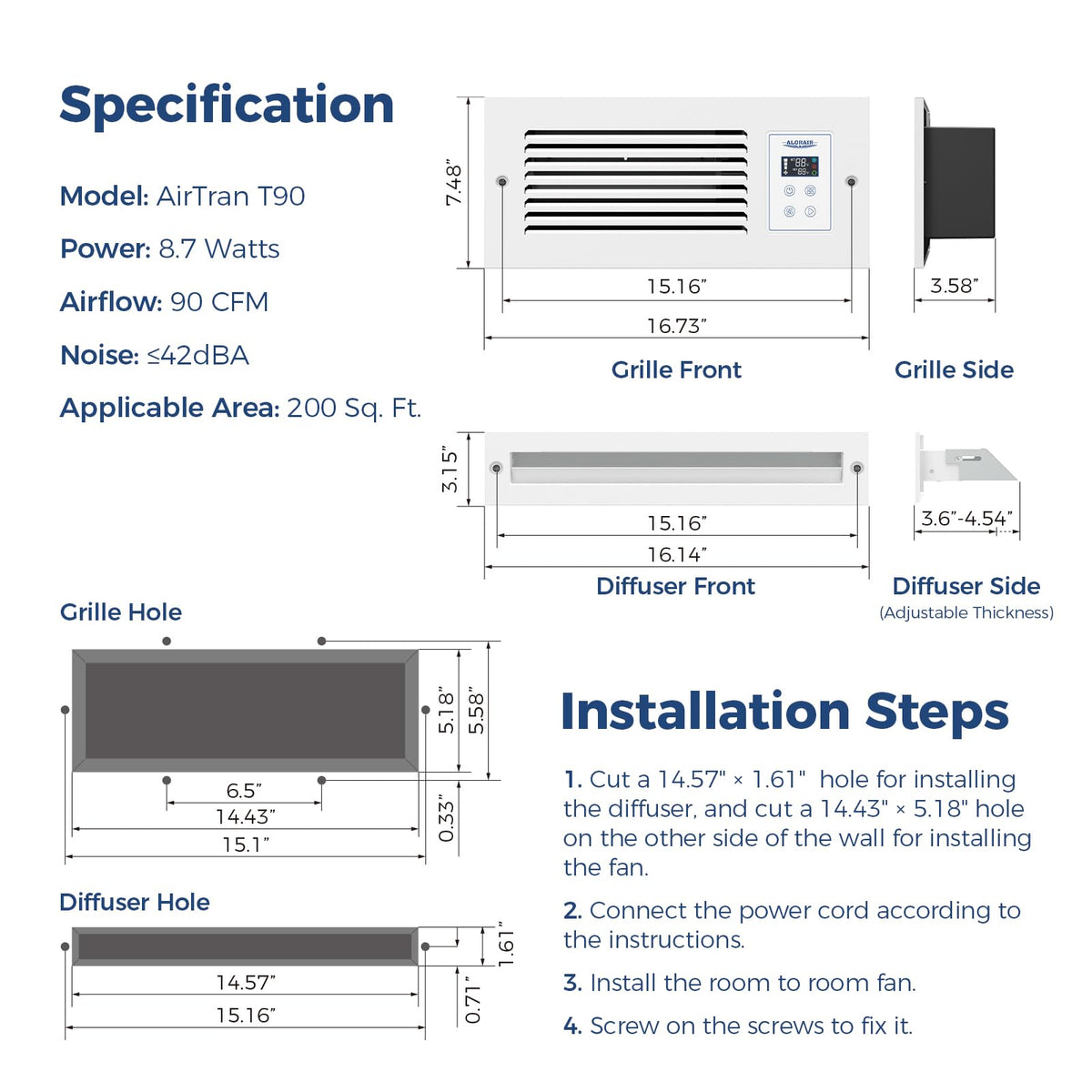 Room to Room Air Transfer Fan 90 CFM B9627