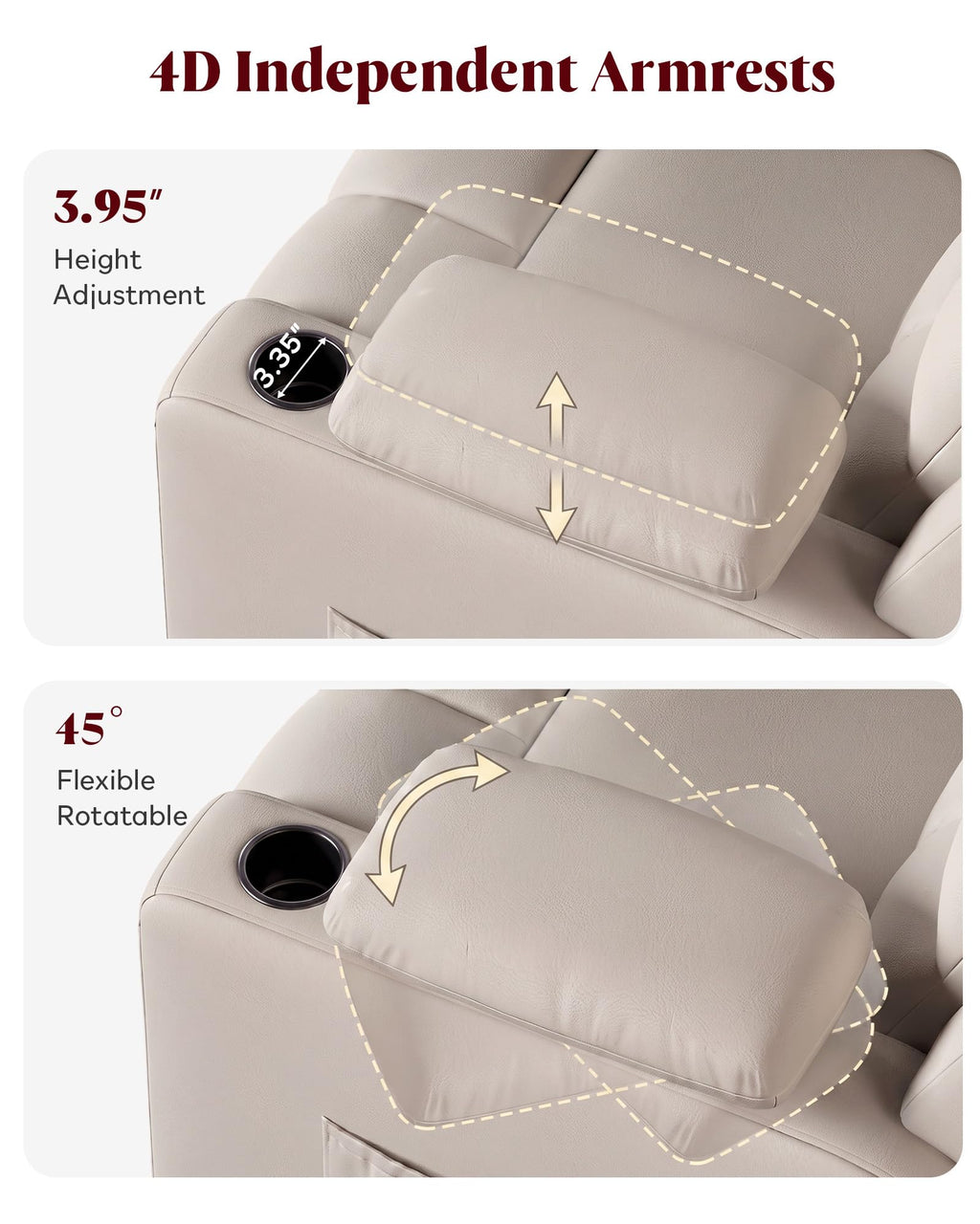 Power Swivel Recliner Chair with Motorized Adjustable Armrests I754960