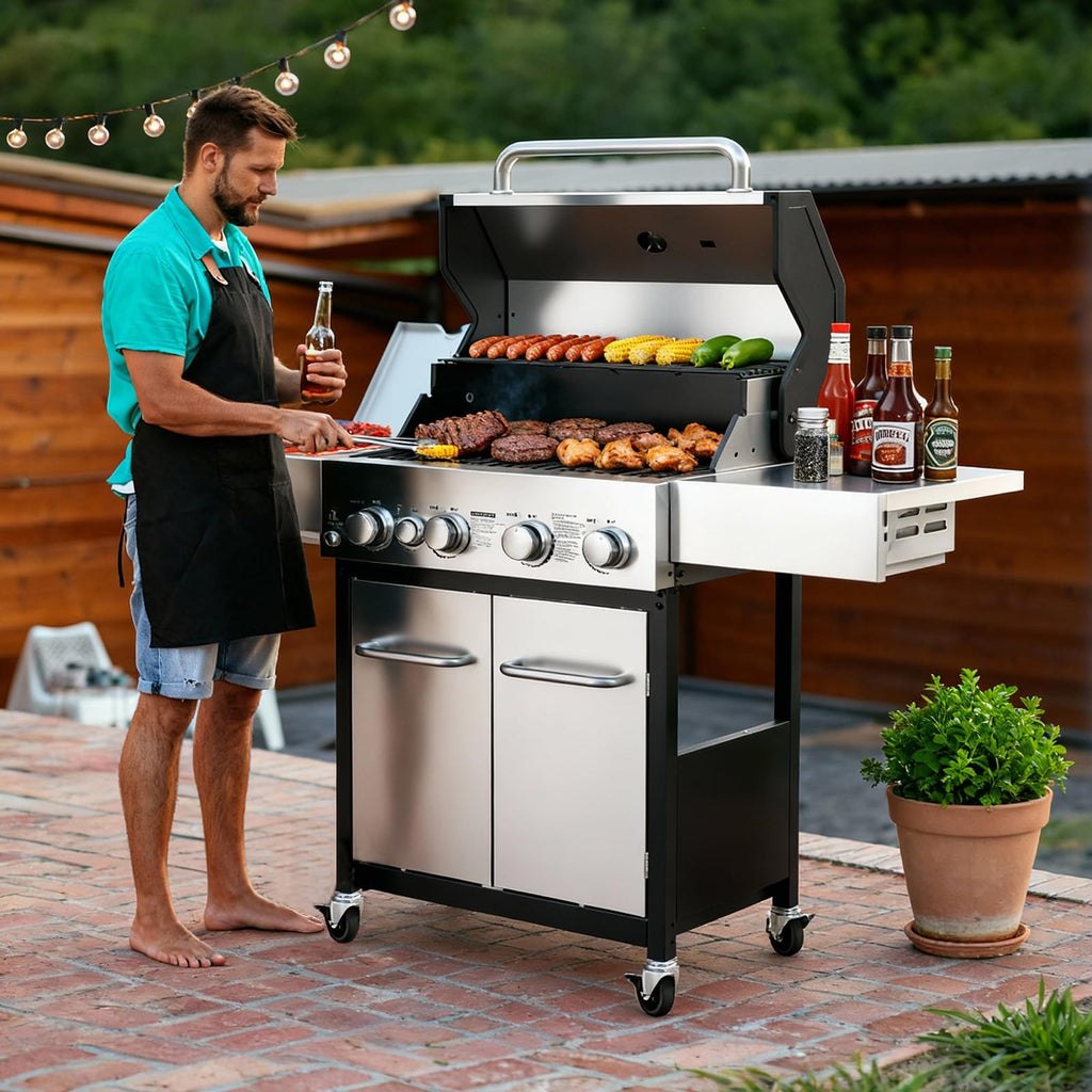 4 Burner Gas Grill with Infrared Side Burner E784626