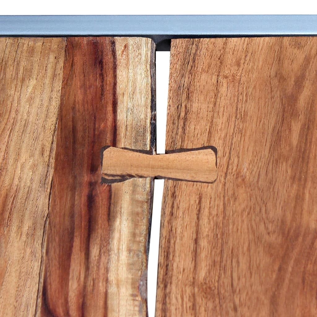 Brown Solid Acacia Wood & Grey Steel Square Coffee Table Set of 2 L124579
