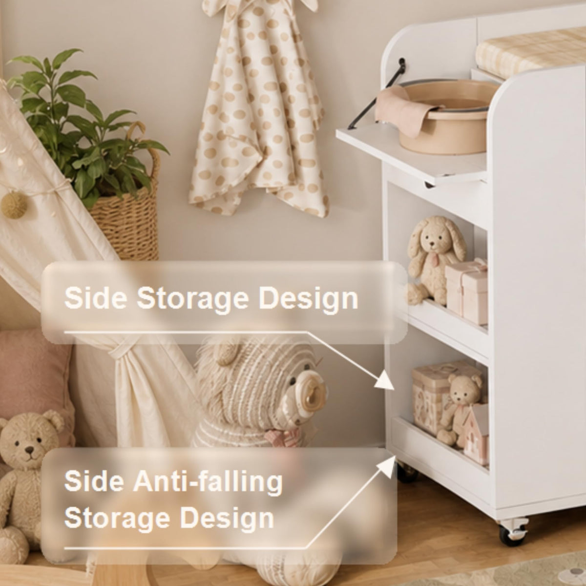 White 2 Drawer Baby Changing Table with Wheels O211