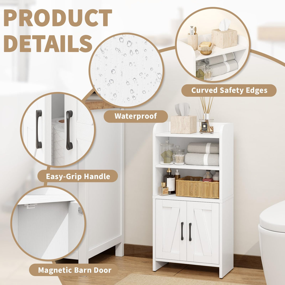 White Small Bathroom Storage Cabinet with 2 Doors and Shelves R692