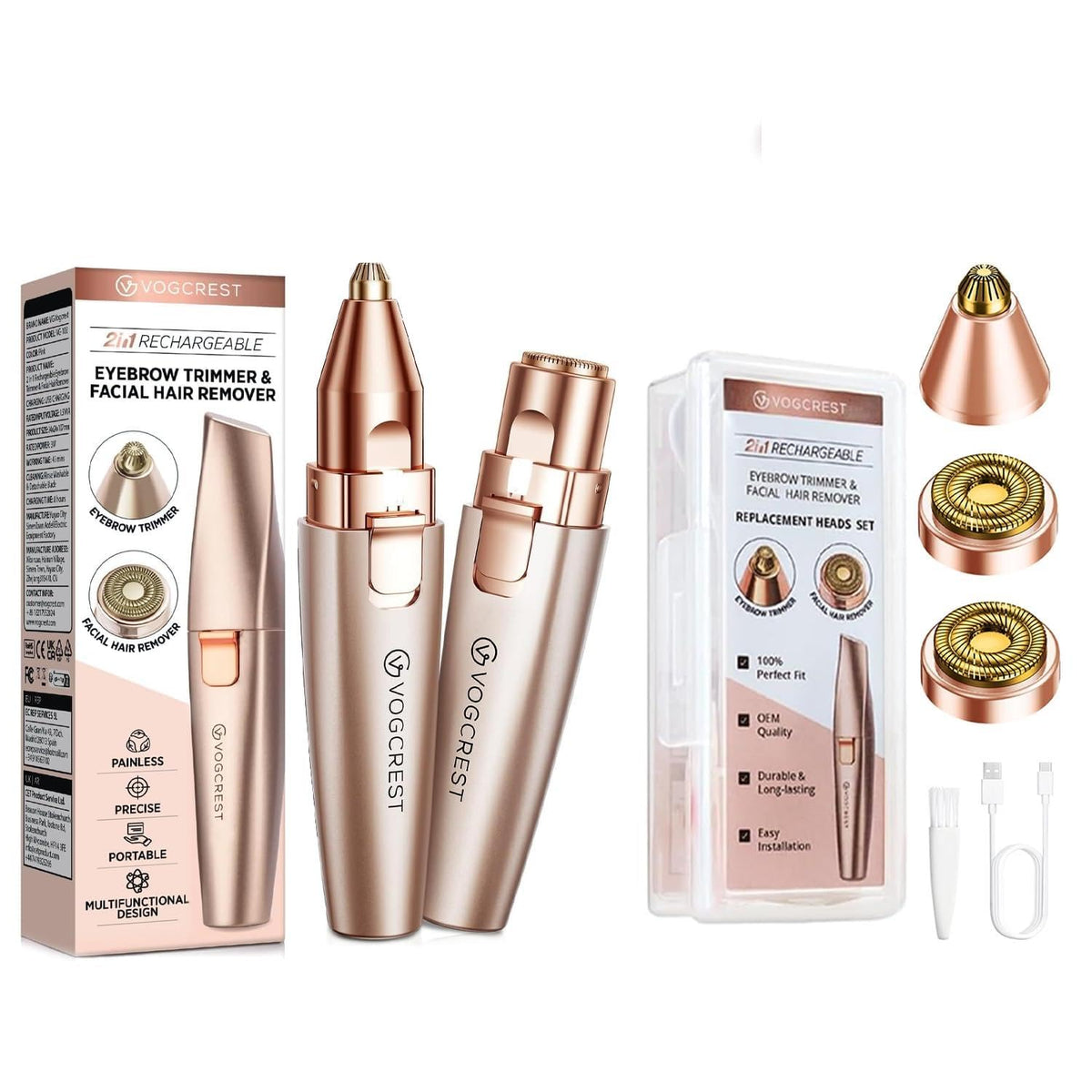 2 in1 Eyebrow Facial Trimmer with Replacement Heads H4763