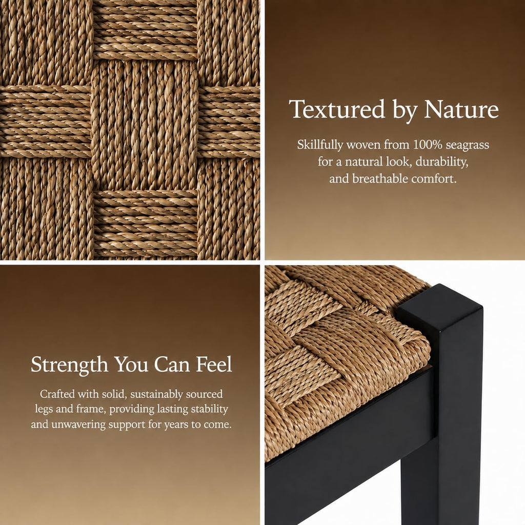 46-Inch Acacia Wood Entryway Bench with Woven Seagrass Seat B39690