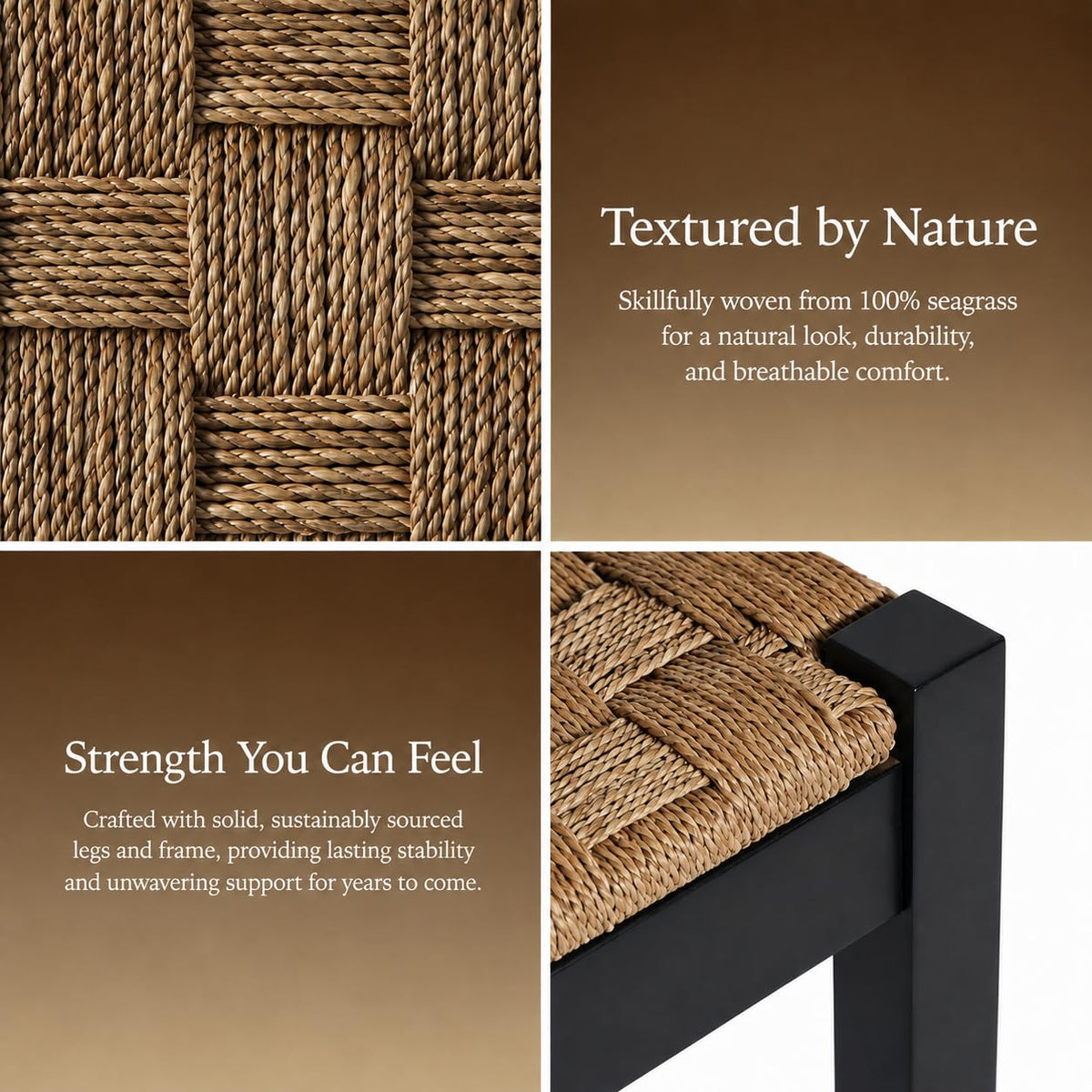 46-Inch Acacia Wood Entryway Bench with Woven Seagrass Seat B39690