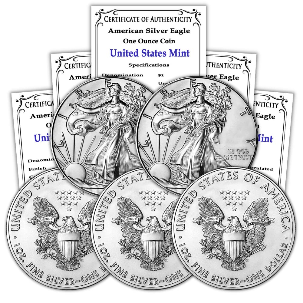 1 oz American Silver Eagle $1 Lot of 5 X422