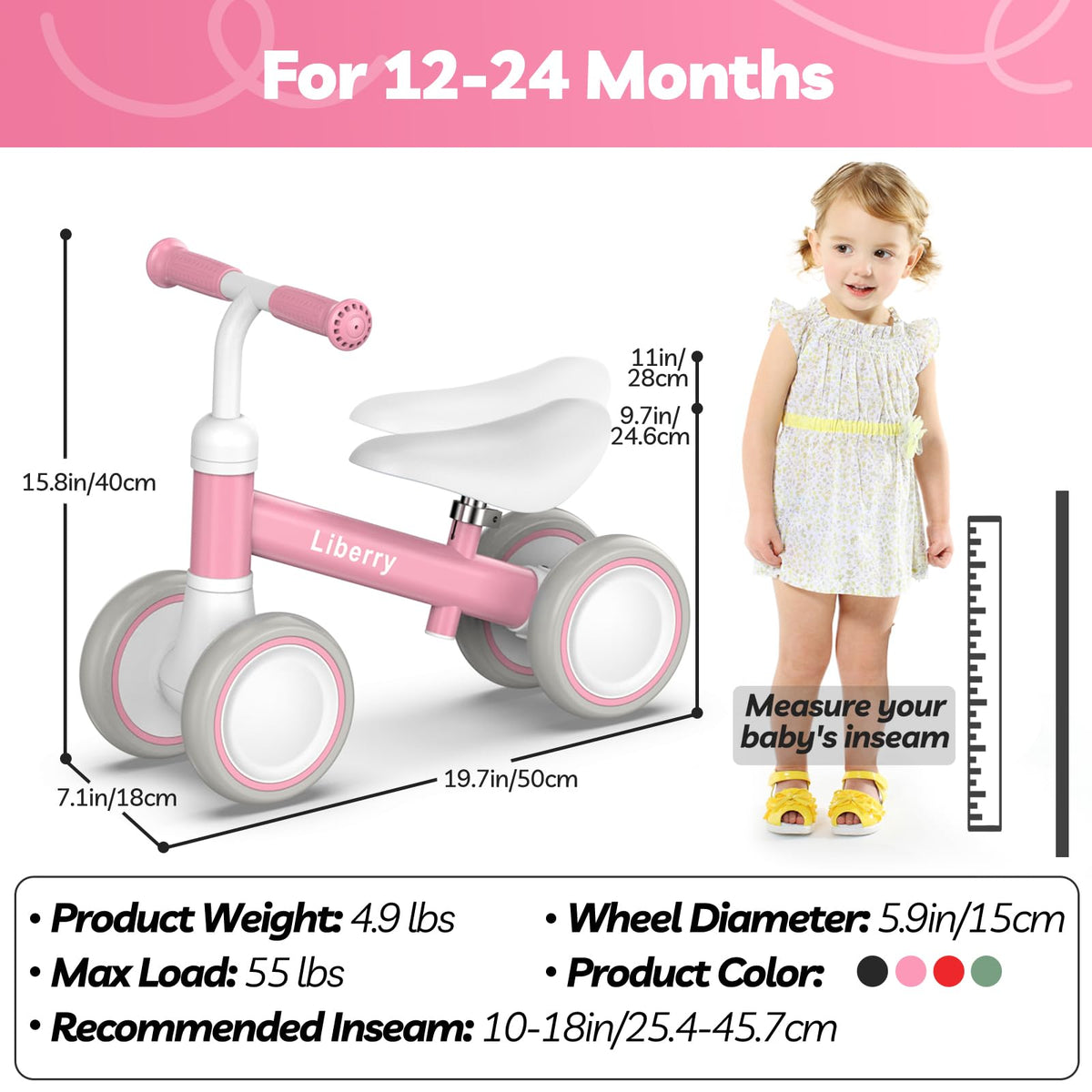 Pink Adjustable Baby Balance Bike S56934