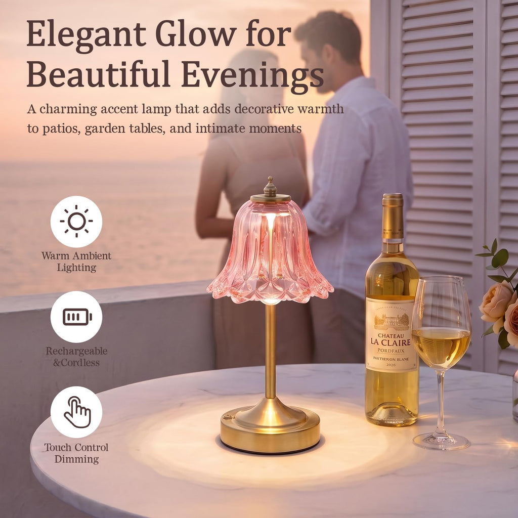 Pink Glass Tulip Flower Touch Lamp W643772