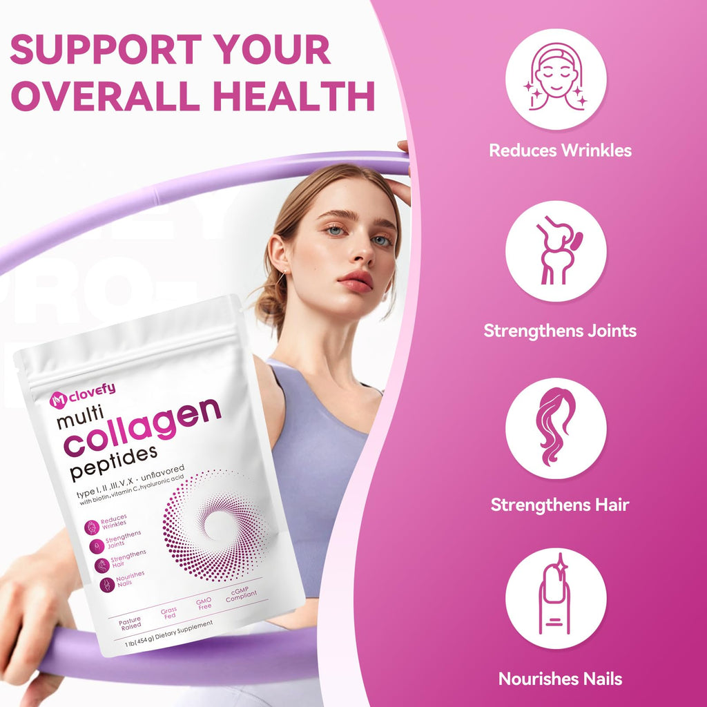 Unflavored Multi Collagen Peptides Powder 1lb I886066