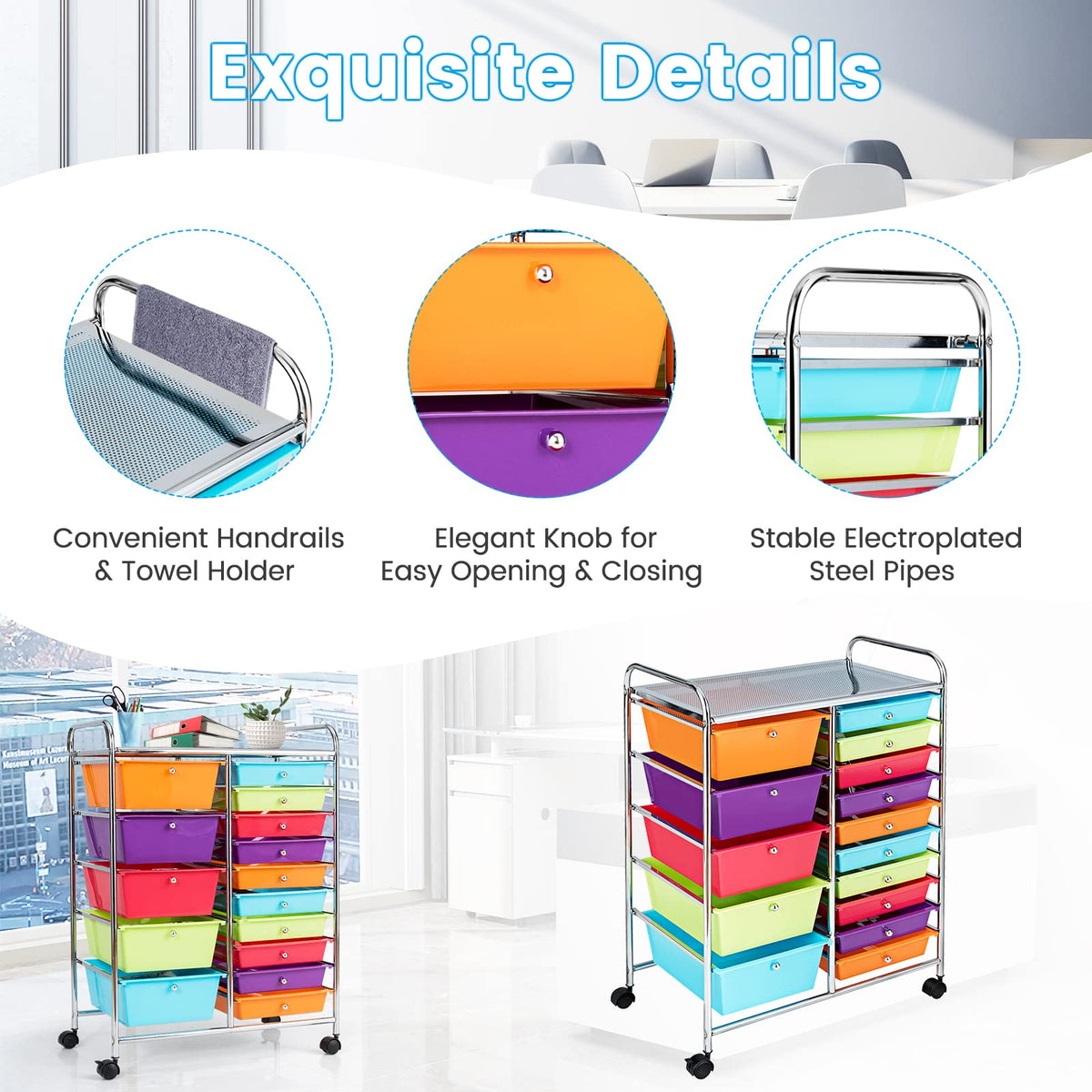 Multicolor 15 Drawer Rolling Storage Cart O365176