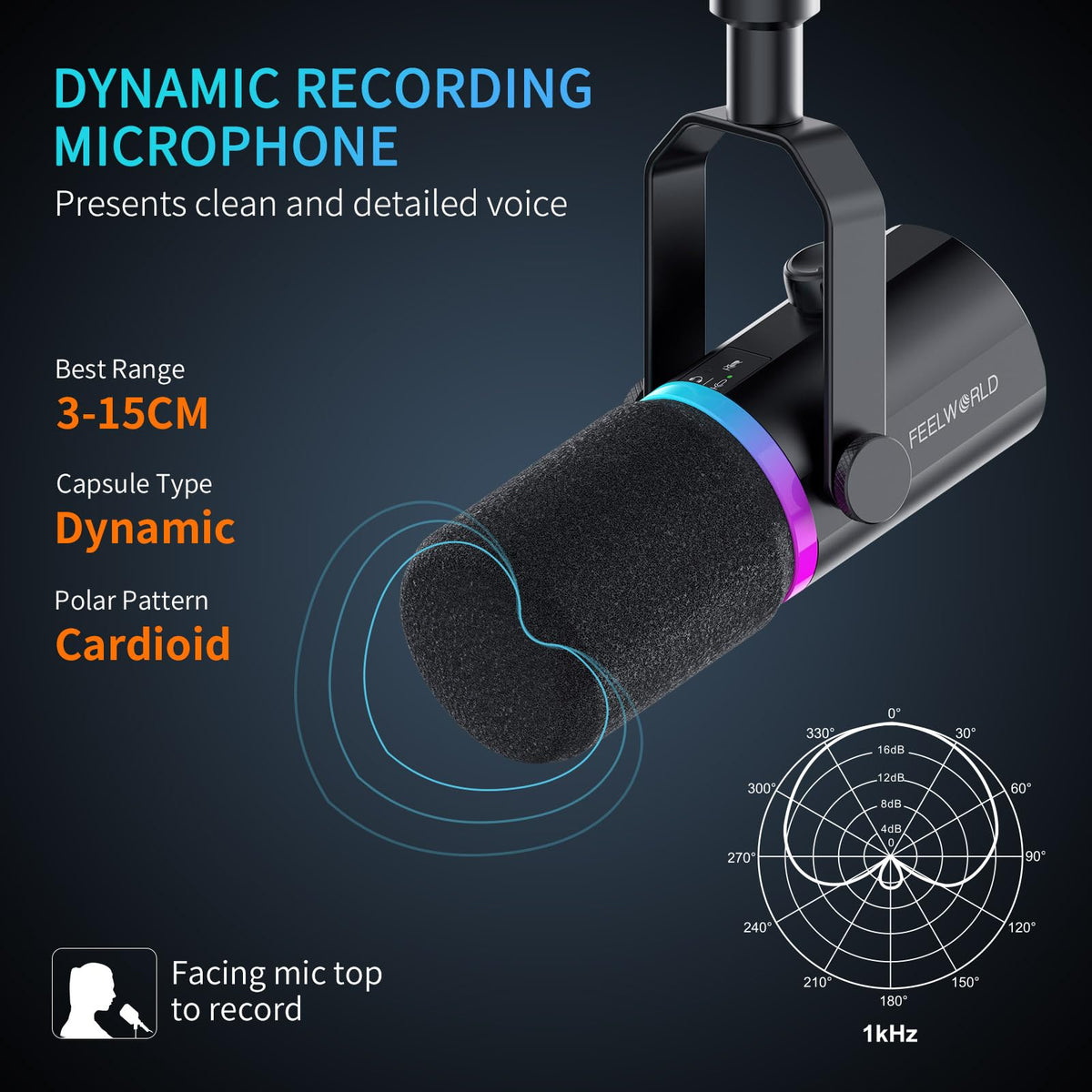Black Metal Dynamic Microphone with Boom Arm G832746