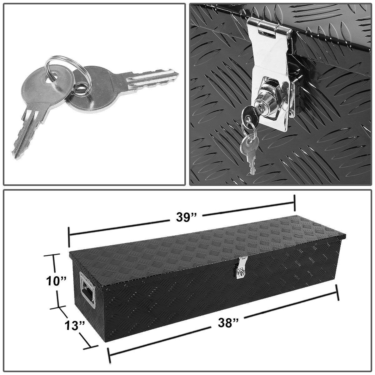 39" Black Aluminum Truck Bed Tool Box with Key Lock M3311