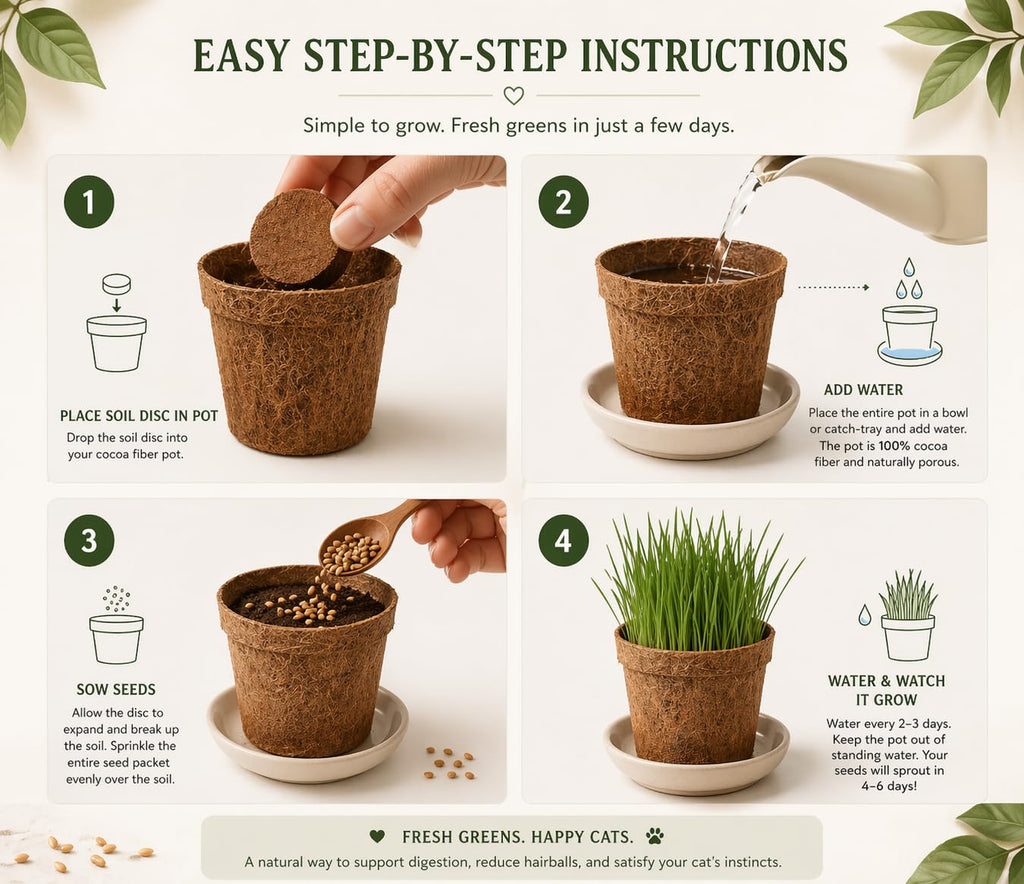 Organic Cat Grass Growing Kit 3 Pack with Soil Discs Coco Fiber Pots and Seeds Z11893