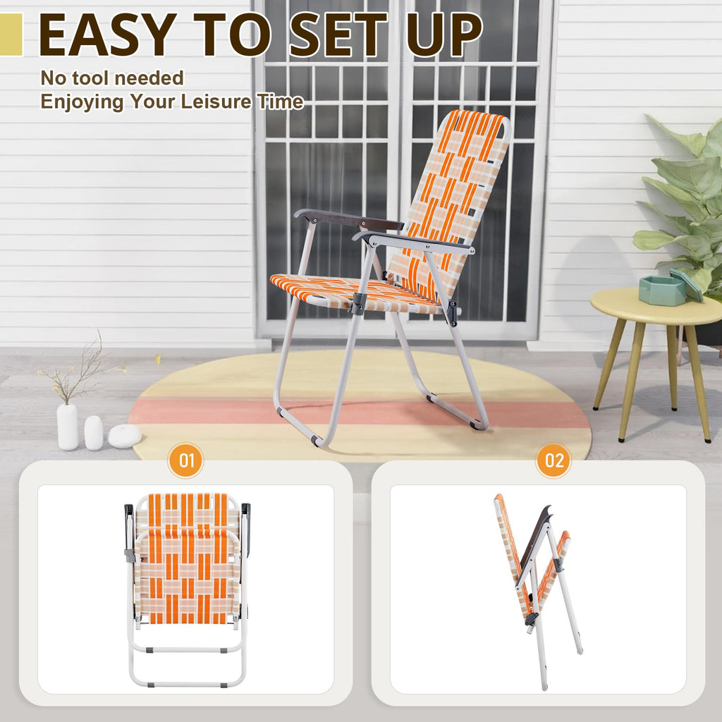 Set of 2 Orange and White Webbed Folding Beach Chairs H243