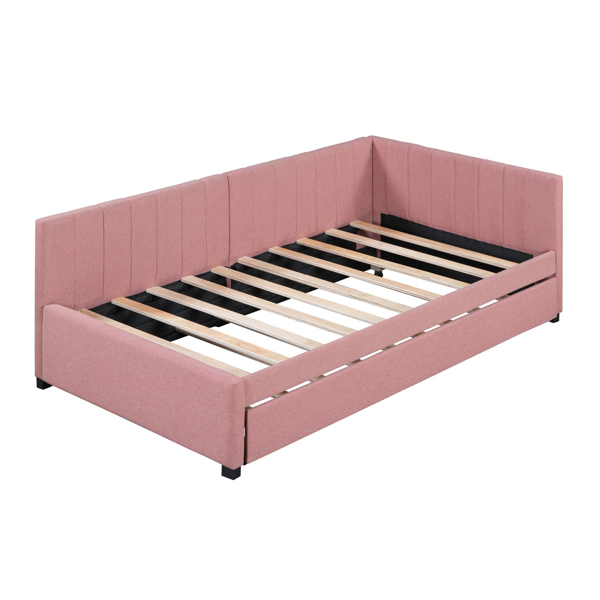 Pink Linen Fabric Twin Size Daybed with Trundle Y56192