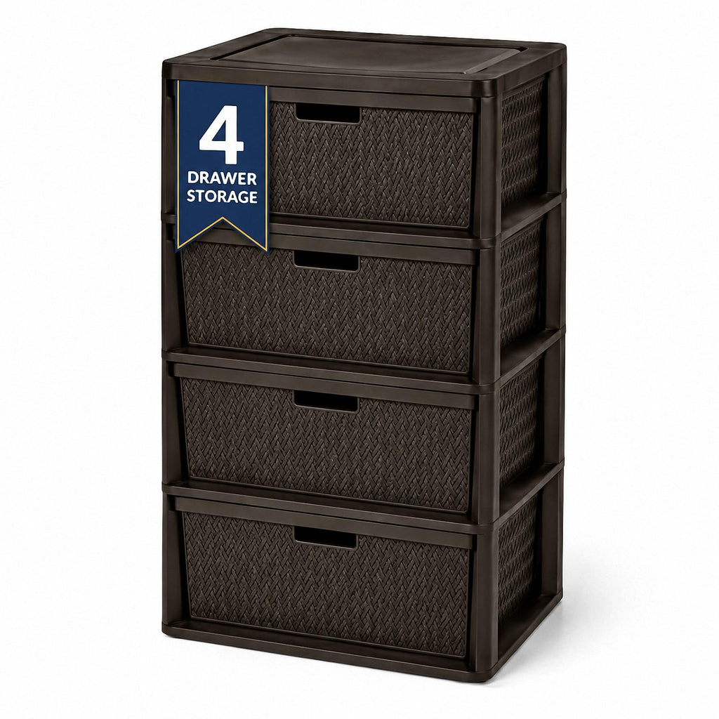 Brown 4 Drawer Plastic Storage Tower P404104