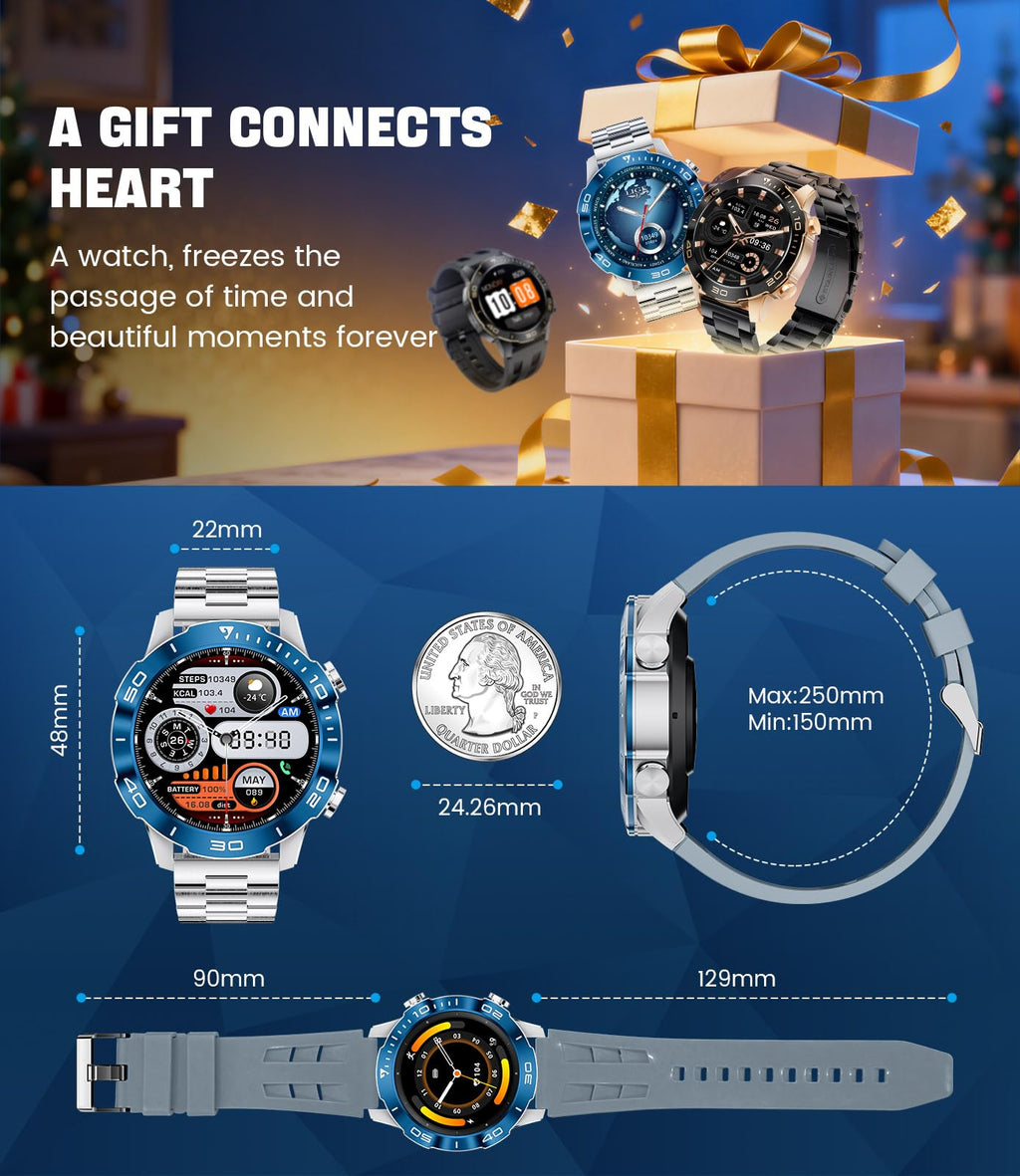 Smart Watch with Heart Rate SpO2 Sleep Monitor IP68 Waterproof Silver Blue 40mm K547575