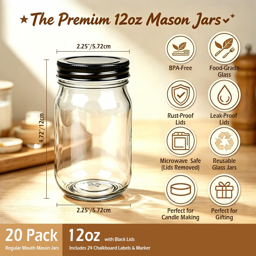20 Pack Glass Jars With Lids 12 oz R168724