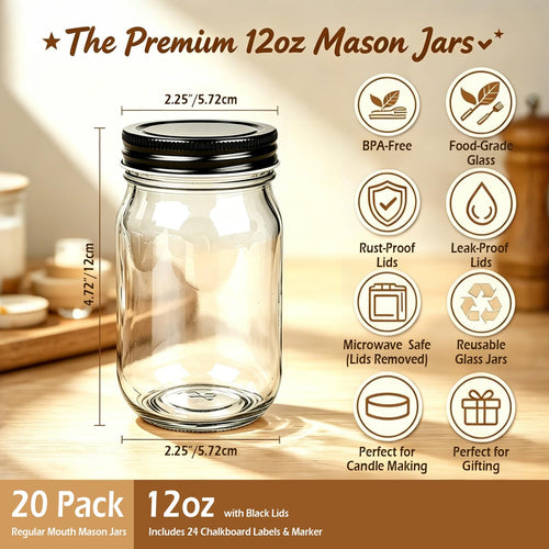 20 Pack Glass Jars With Lids 12 oz R168724