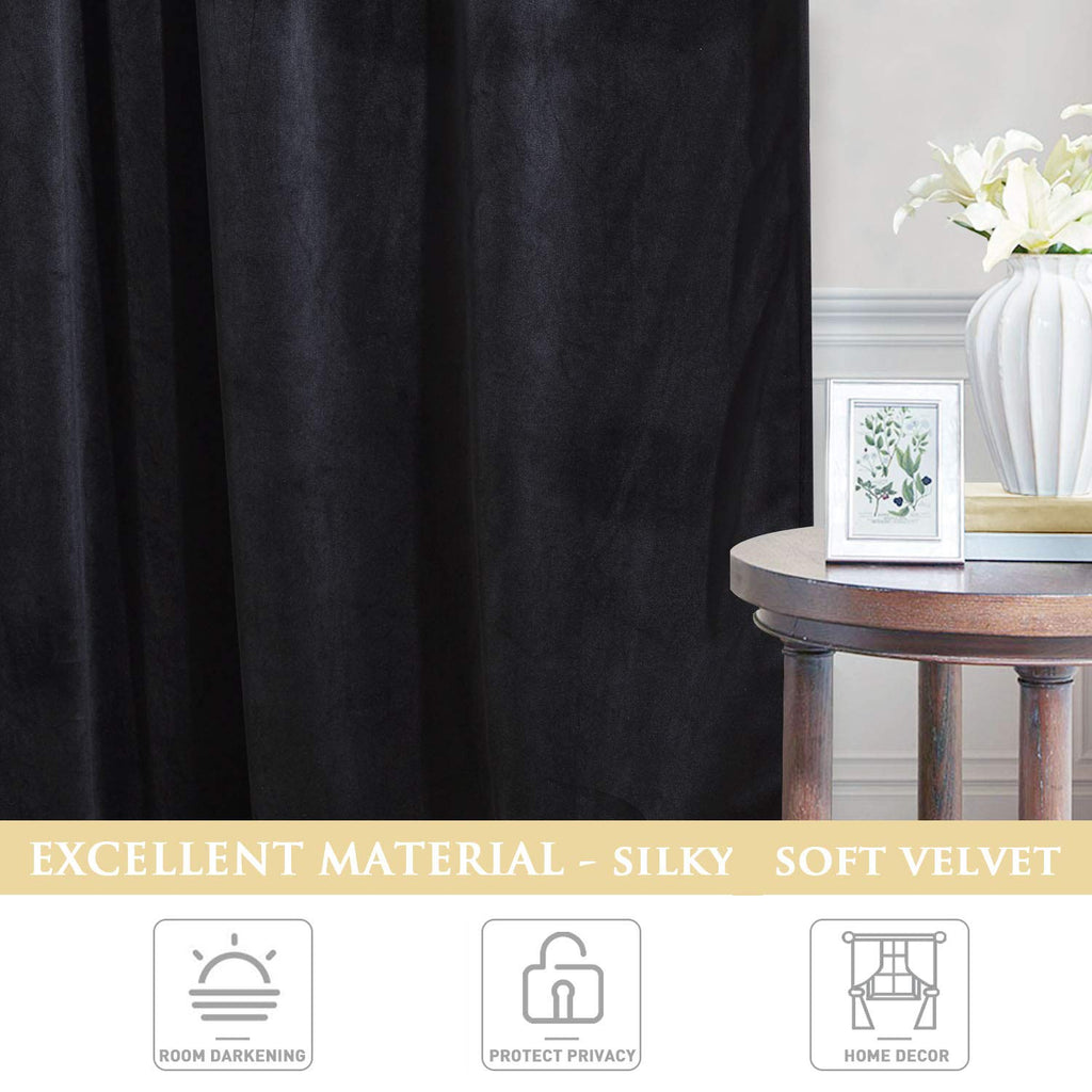 Black Velvet Blackout Curtains 2 Panels R146