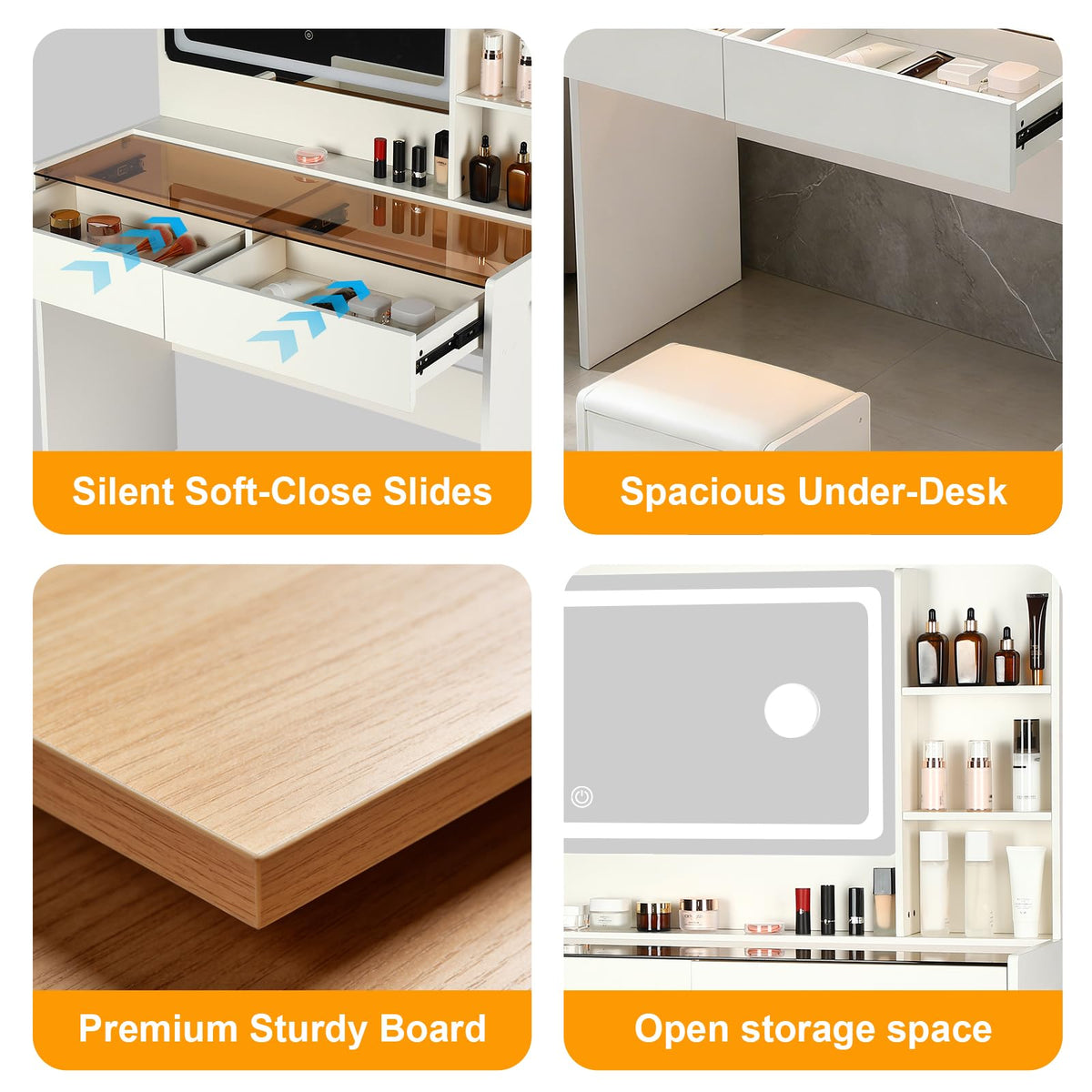 White Makeup Vanity Desk with LED Mirror V3988