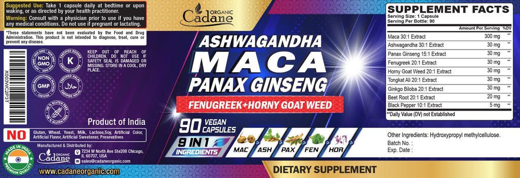 Maca Root Ashwagandha Panax Ginseng Supplement 90 Capsules I4874