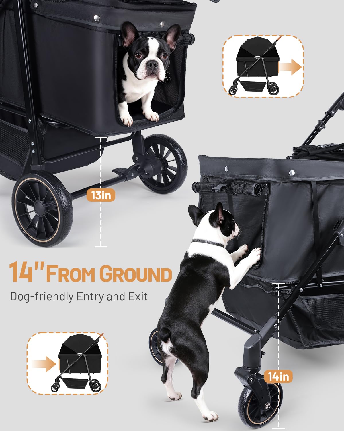 Foldable Ventilated Dog Stroller with Canopy C670