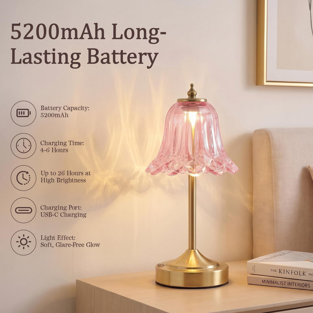 Pink Glass Tulip Flower Touch Lamp W643772