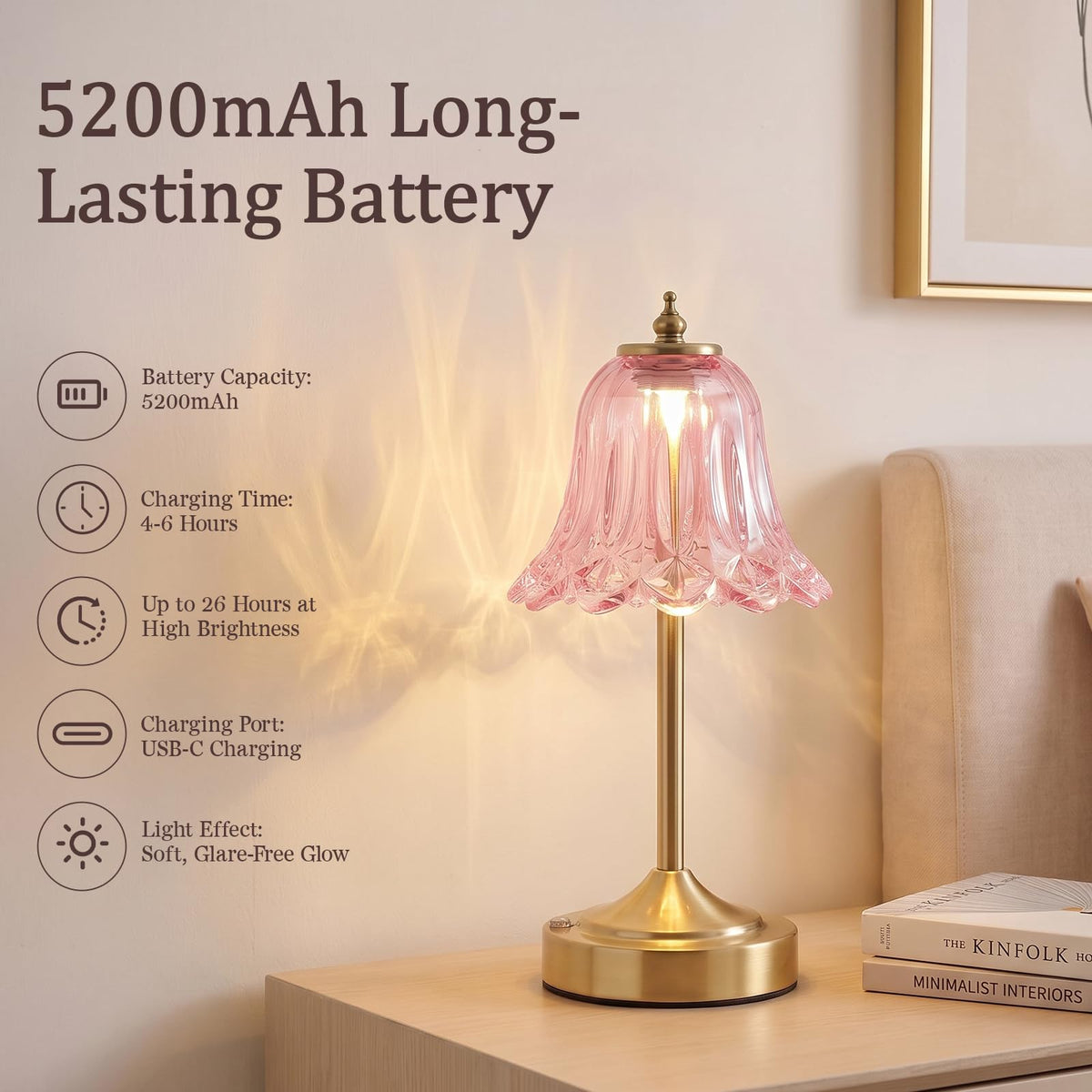 Pink Glass Tulip Flower Touch Lamp W643772