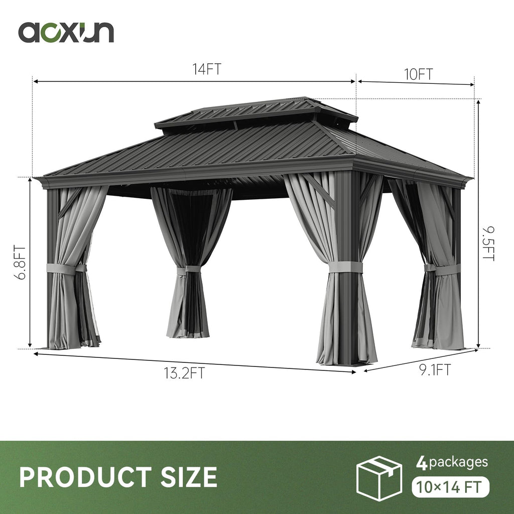 10x14 FT Hardtop Gazebo with Galvanized Steel Double Roof and Aluminum Frame R85585
