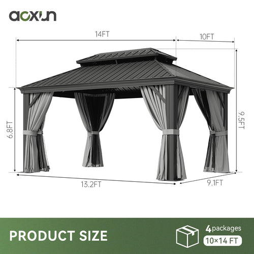 10x14 FT Hardtop Gazebo with Galvanized Steel Double Roof and Aluminum Frame R85585