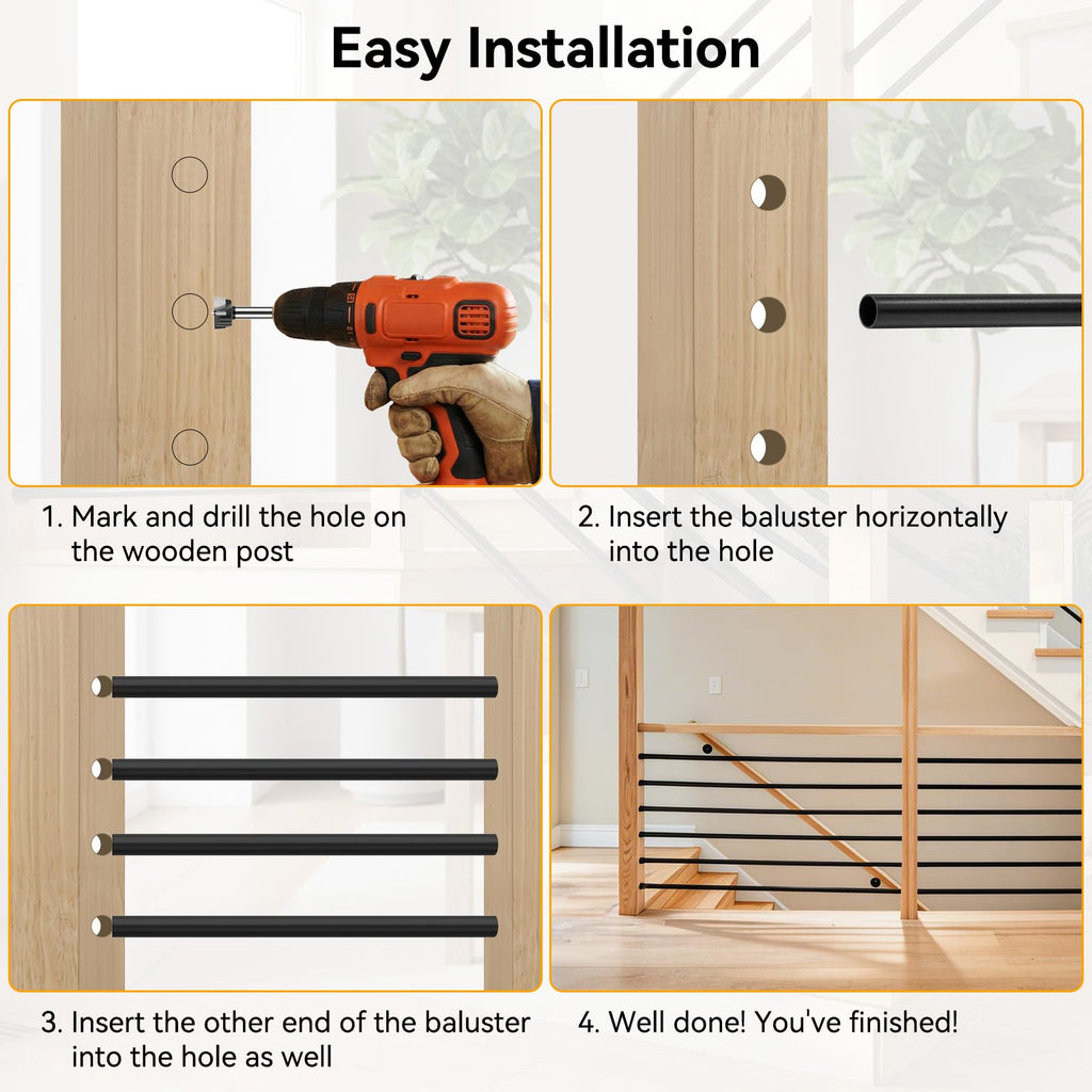 5 Pack 6 FT Aluminum Stair Balusters Matte Black T76878