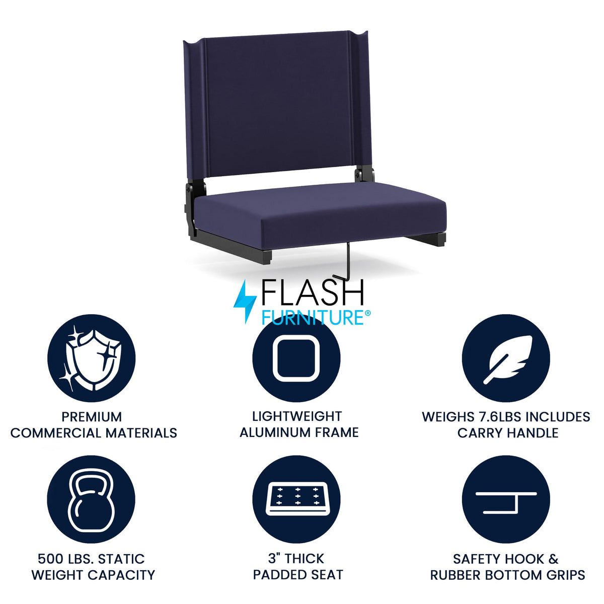 Portable Folding Padded Stadium Chair with Carrying Handle, Navy B3192