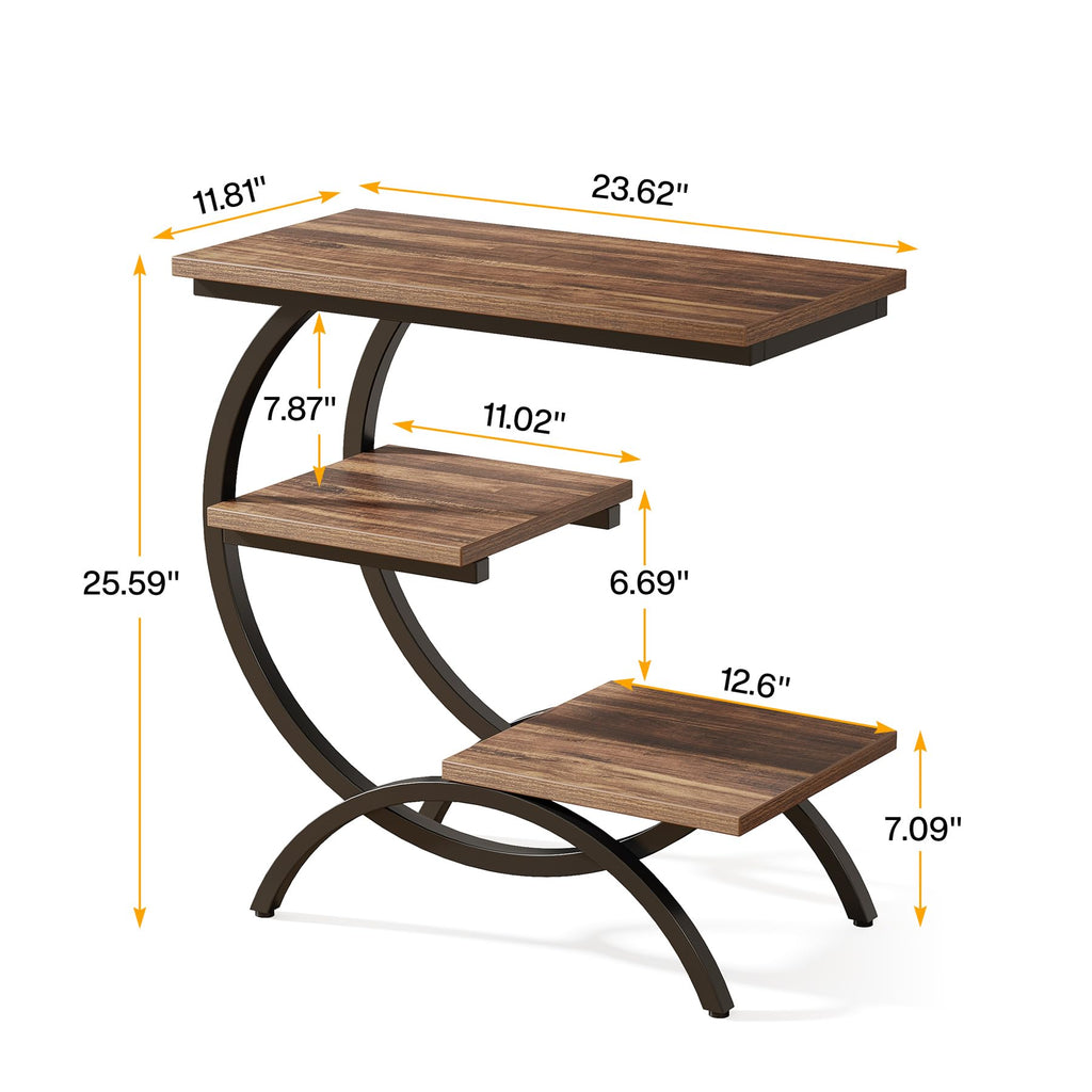 C-Shaped 3-Tier End Table with Curved Metal Frame D86036