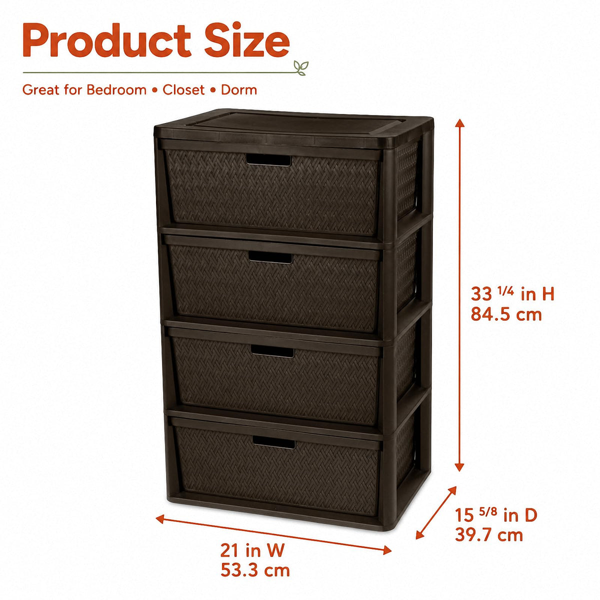 Brown 4 Drawer Plastic Storage Tower P404104