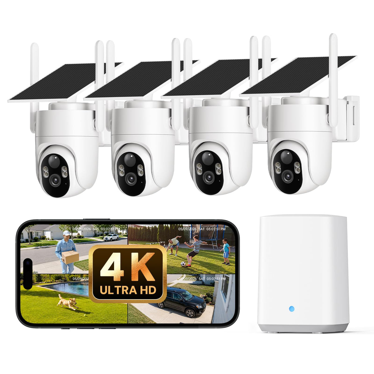 4K Solar Security Cameras Wireless Outdoor 4-Cam Kit X5195