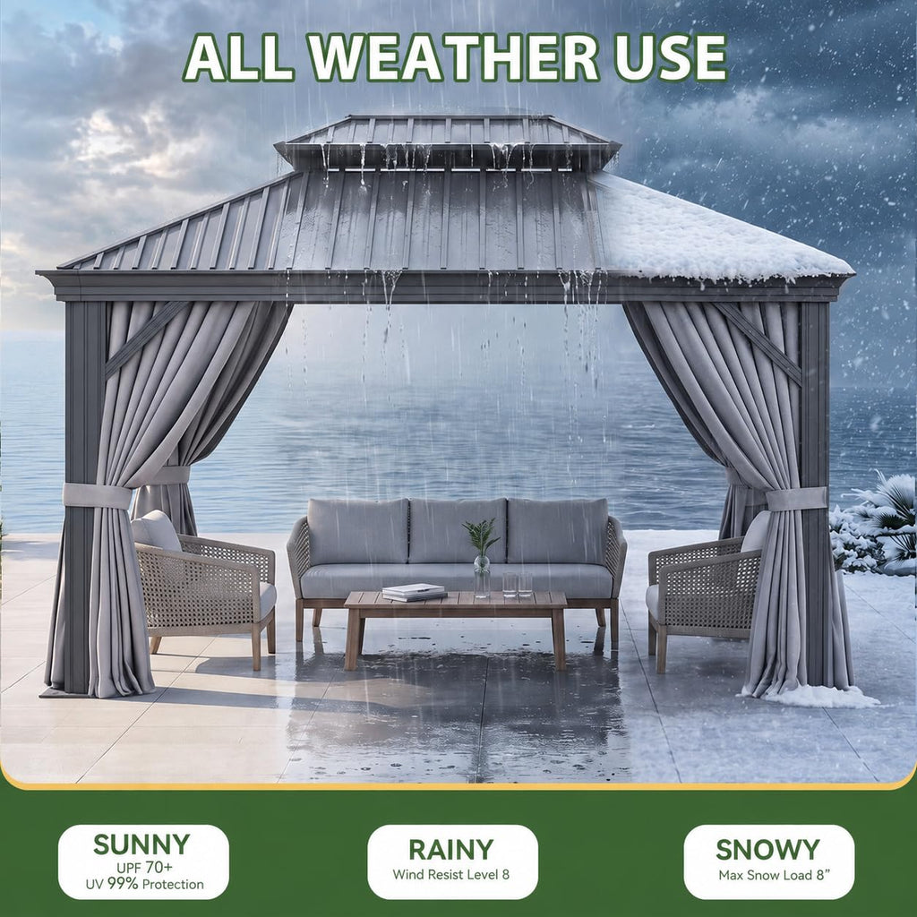 10x14 FT Hardtop Gazebo with Galvanized Steel Double Roof and Aluminum Frame R85585