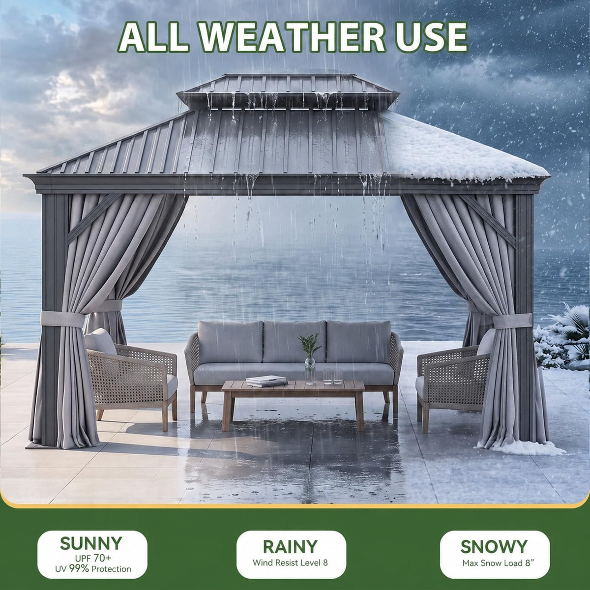 10x14 FT Hardtop Gazebo with Galvanized Steel Double Roof and Aluminum Frame R85585