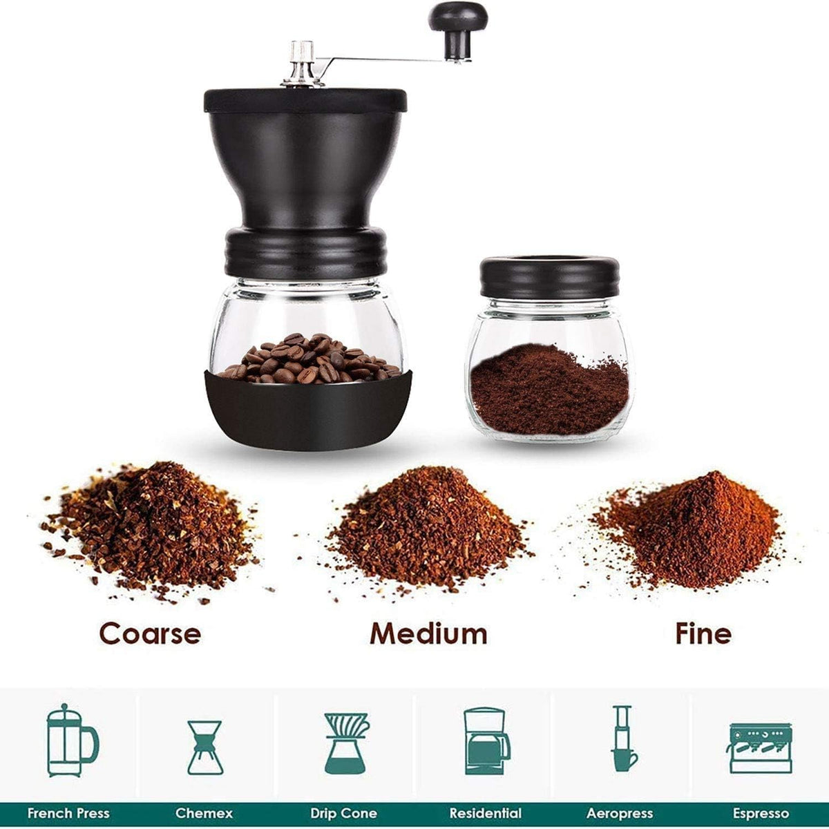 Manual Coffee Grinder with Ceramic Burr and 2 Glass Jars A79914