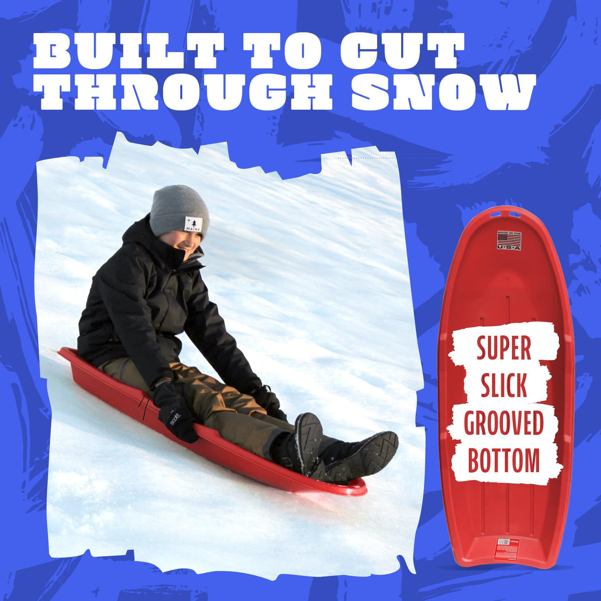 Red 48 Inch Plastic Toboggan Snow Sled W881