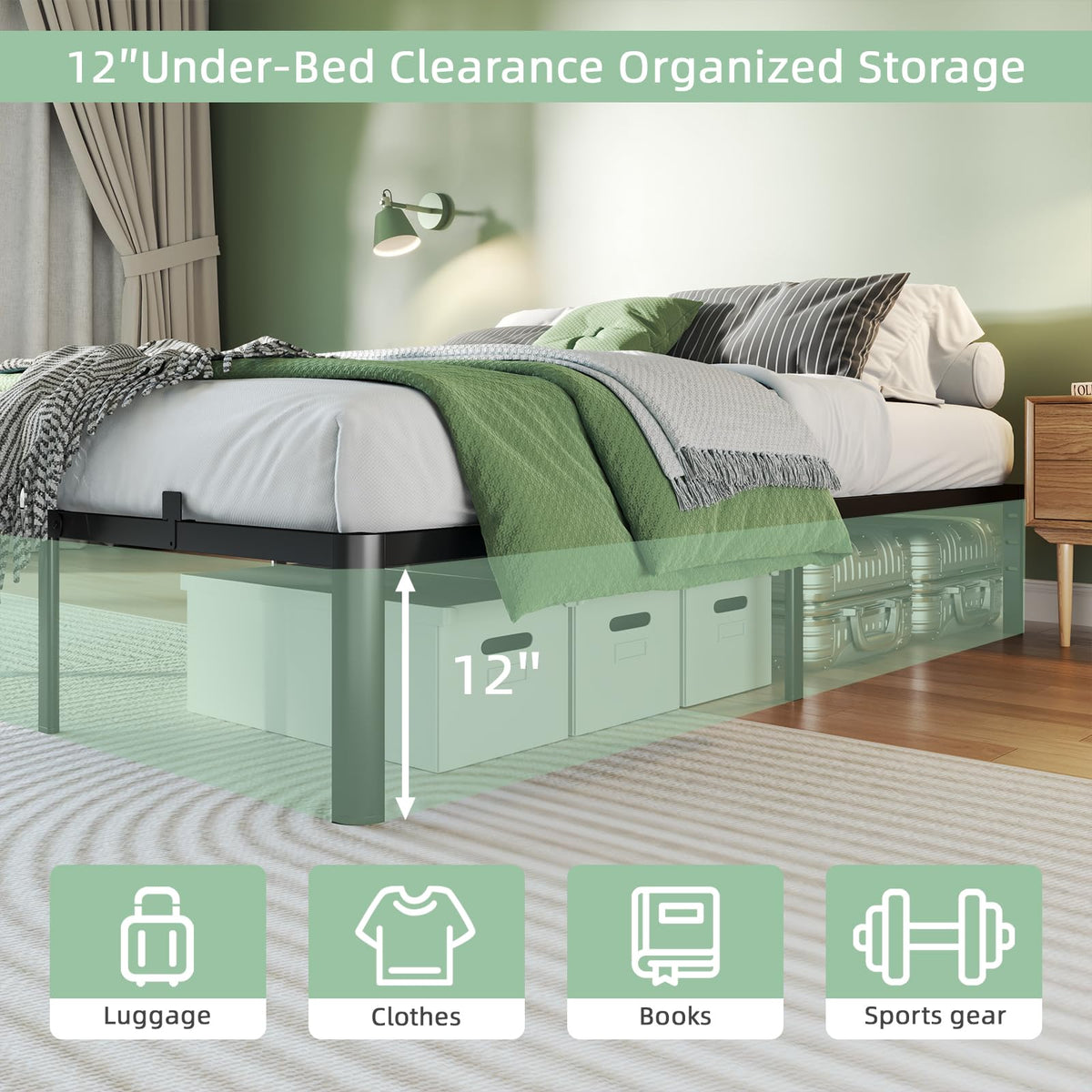 Queen 14 Inch Steel Platform Bed Frame E20725