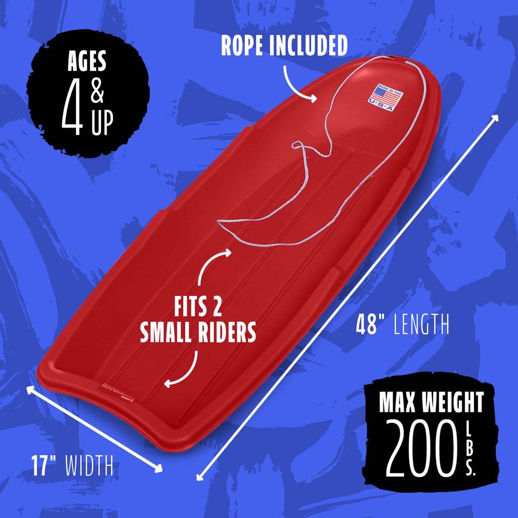 Red 48 Inch Plastic Toboggan Snow Sled W881
